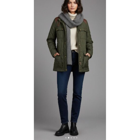 Lauren Ralph Lauren Jackets & Blazers - Lauren Ralph Quilted Field Jacket Olive Green W/Brown Leather Accents Size XS